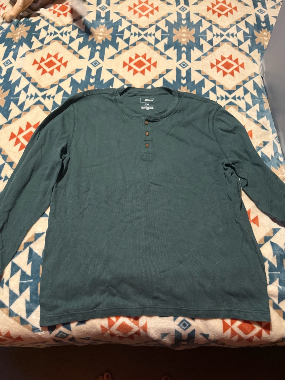 Sonoma Men's Long Sleeve Henley Shirt in Teal Green